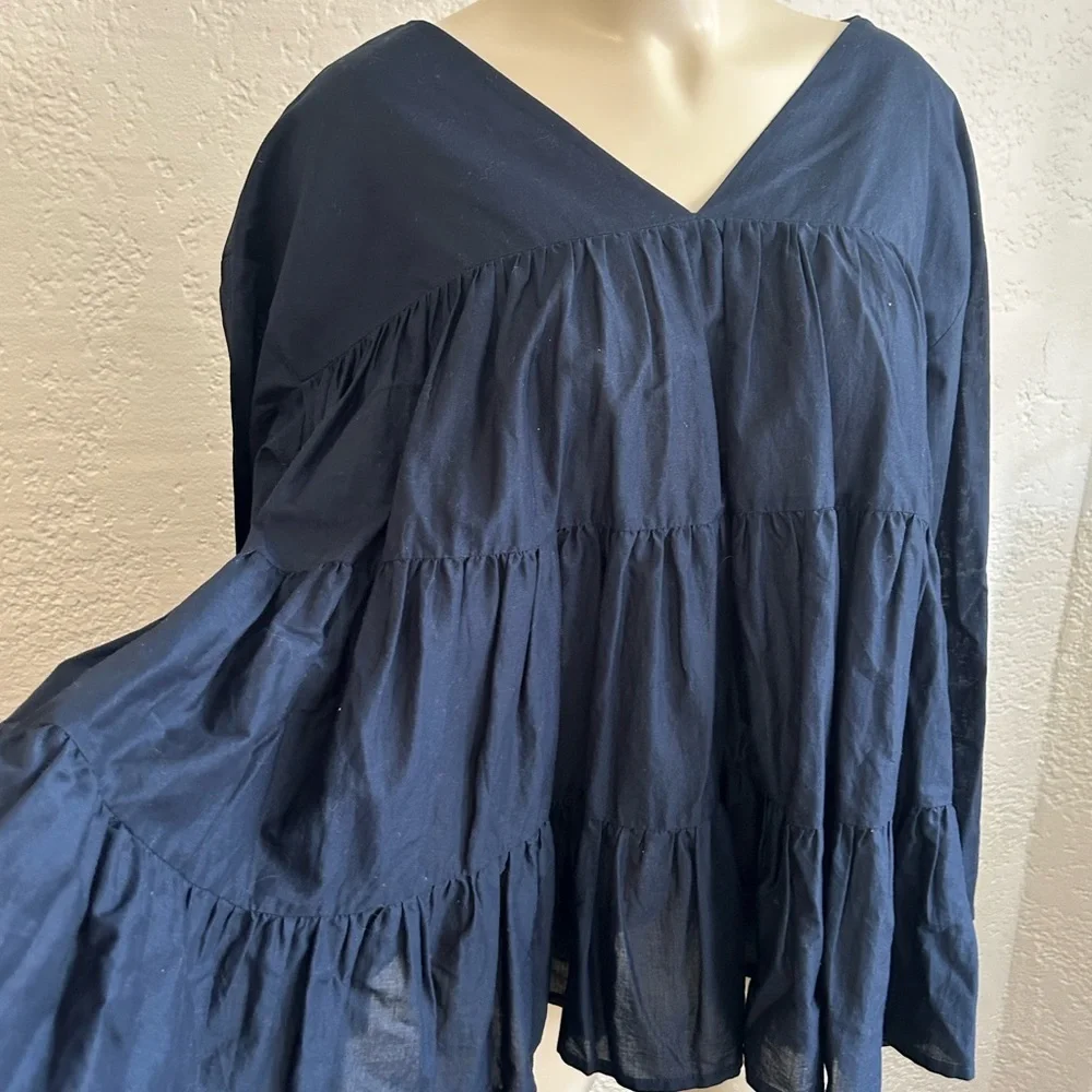 Merlette V front /V back tiered navy blue 100% cotton blouse sz M/L ?